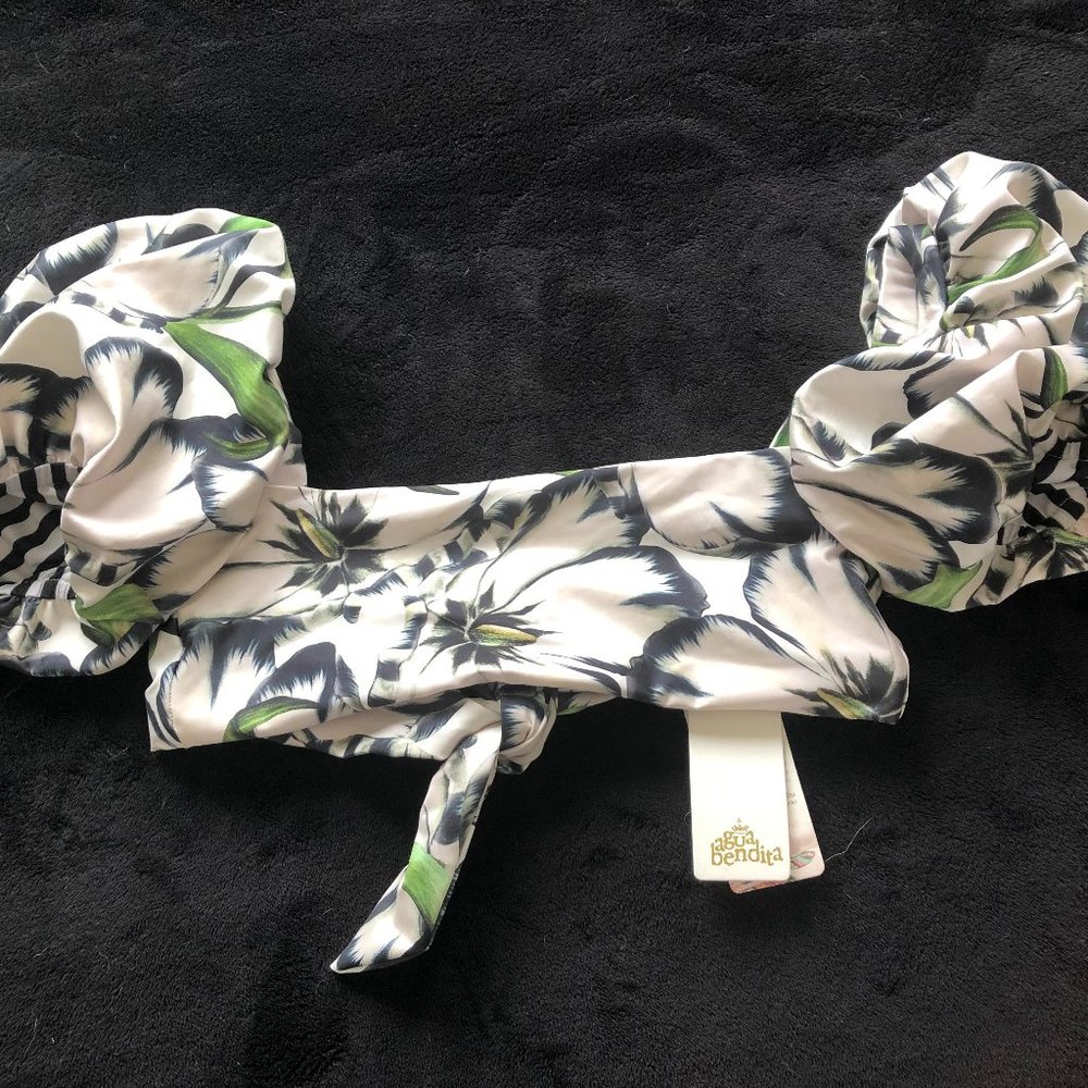 Puff sleeve bandeau top, tie back, size SM